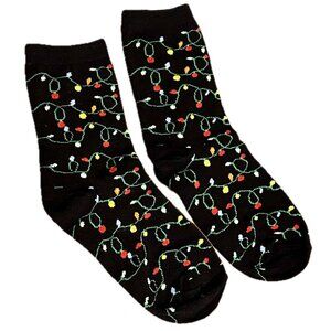 Women's Christmas Lights Socks Crew One Size Black Holiday